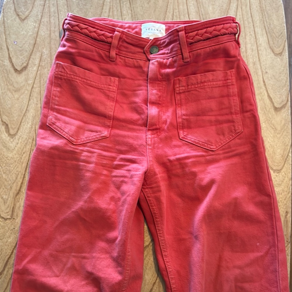 Sezane Red Jeans with Braided Waistband